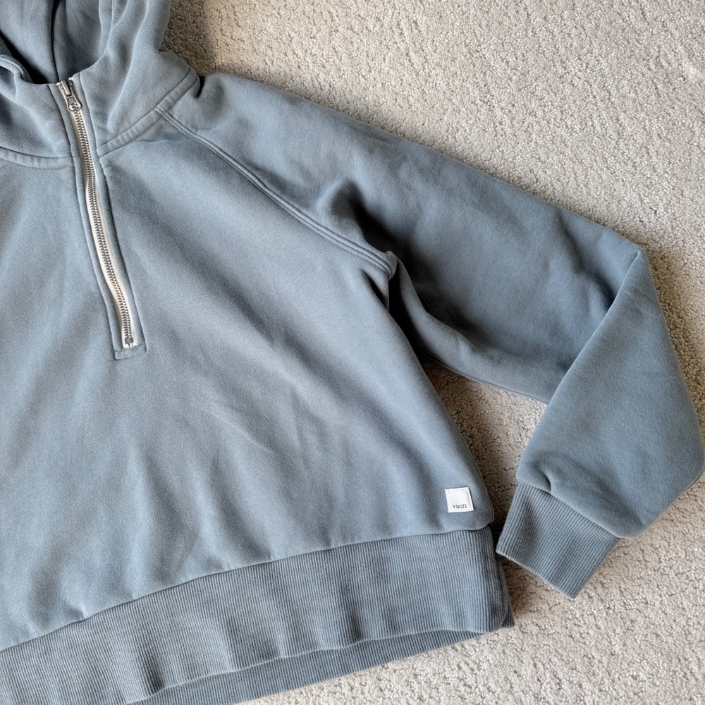 Vuori Restore Half Zip Hoodie Womens Small Dusty Blue Organic Cotton VW288 - Picture 2 of 11